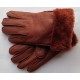 Zimní dámské kožené rukavice hnědo-červená