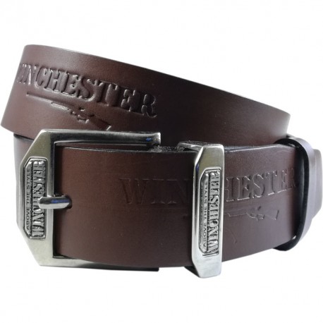 Leather belt with embossed pattern and smooth clasp 4 cm wide