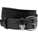 Leather belt with embossed pattern and decorative buckle, width 4 cm