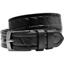 Leather belt with embossed pattern and smooth buckle, width 3 cm