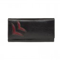 WOMEN'S LEATHER WALLET 6011/T - BLACK WITH RED STITCHING BLK/RED