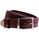 Leather belt with metal finish, embossed pattern and decorative buckle, 4 cm wide
